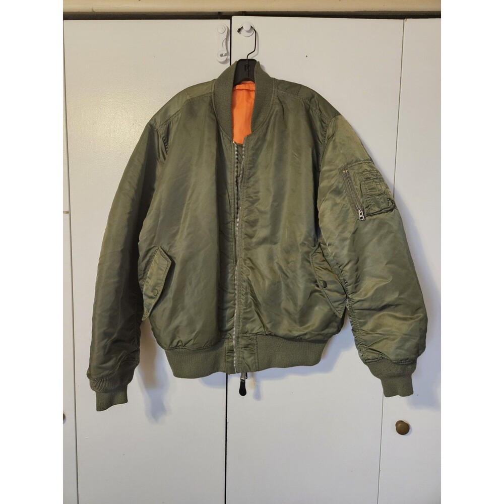 Vintage Alpha Industries MA-1 Flight Bomber Jacket Green Reversible Mens XXL